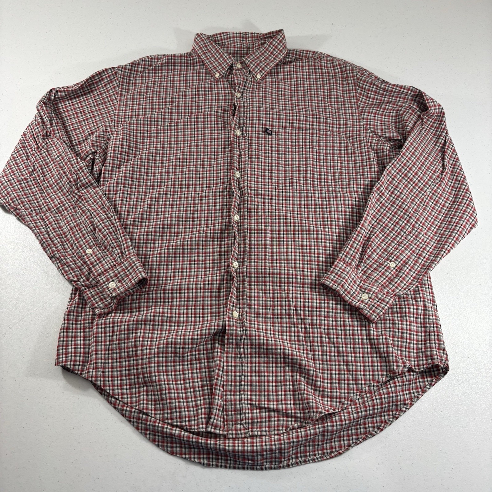 Polo Jeans Co Ralph Lauren Men's Button Front Plaid Shirt Sz L Usa Flag Cotton